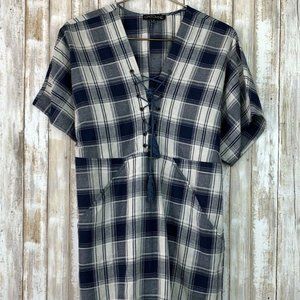 CATCH ME Blue White Stripe Plaid Dress Top Medium